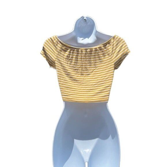 Ambiance Yellow and White Striped Crop Top - Size Small - Picture 2 of 2